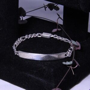 Taxco Mexico 925 Sterling Silver ID Bracelet Curb Chain TF-02 Vintage 8in